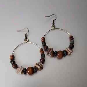 Boho Beaded Hoops Bronze MIXED MATERIALS BOTH MANMADE AND NATURAL